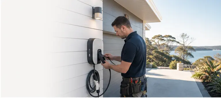 Electrician setting up an EV charger at a Central Coast home