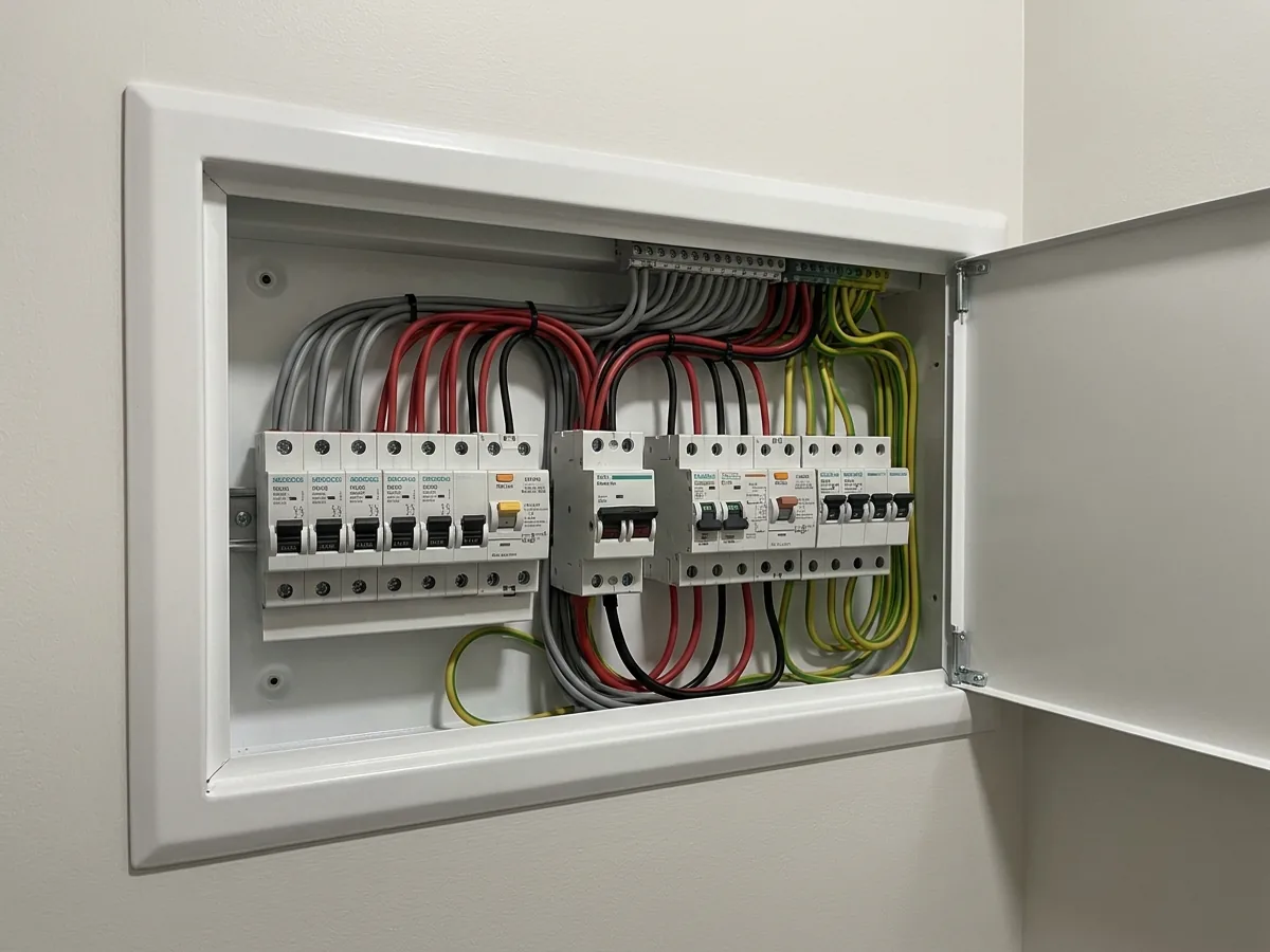 Modern switchboard with circuit breakers and RCBO safety switches